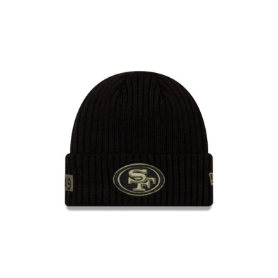 Black San Francisco 49ers Hat - New Era NFL Salute To Service Cuff Knit Beanie USA9674032